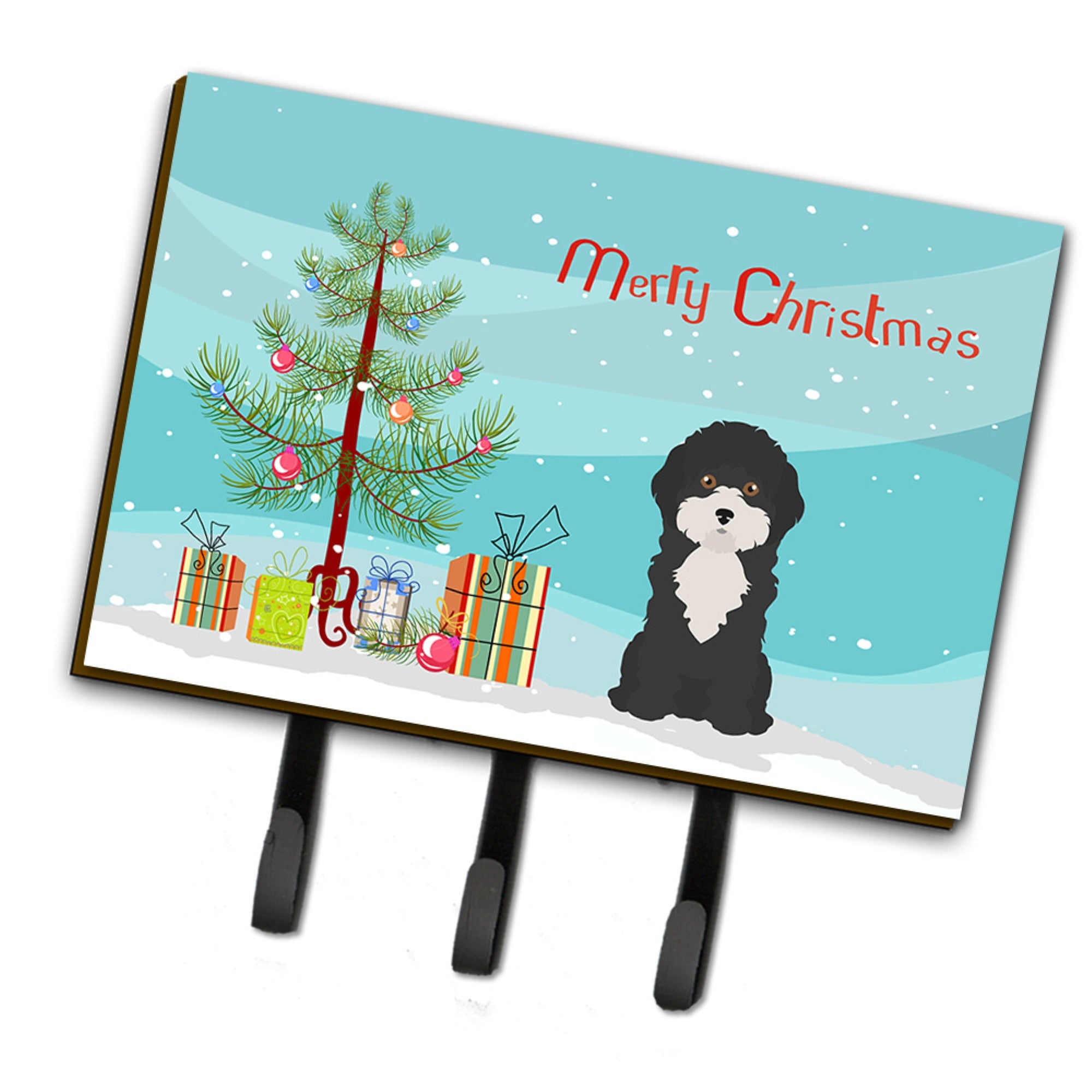Caroline'S Treasures Black And White Cyprus Poodle Christmas Tree Leash Or Key Holder Hooks, Multicolor